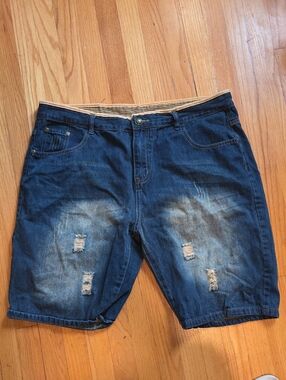 Men's Blue Distressed Denim Jean Shorts